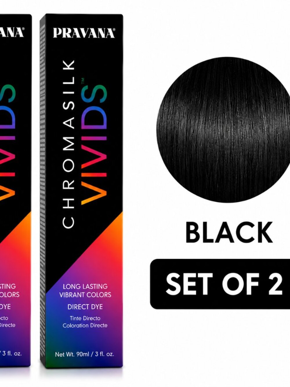 Pravana ChromaSilk Vivids Black Hair Color Set of 2 | Semi-Permanent Direct Dye